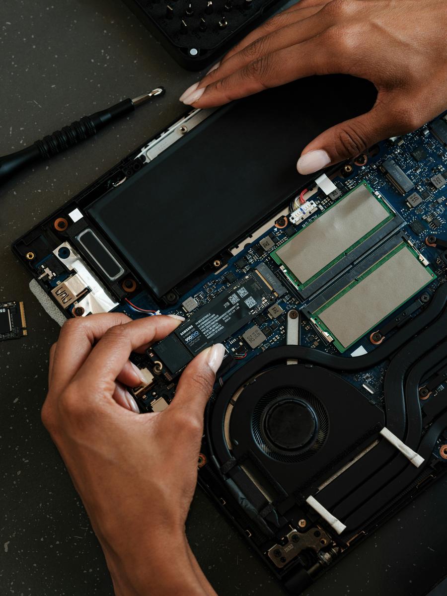 Technician working on device